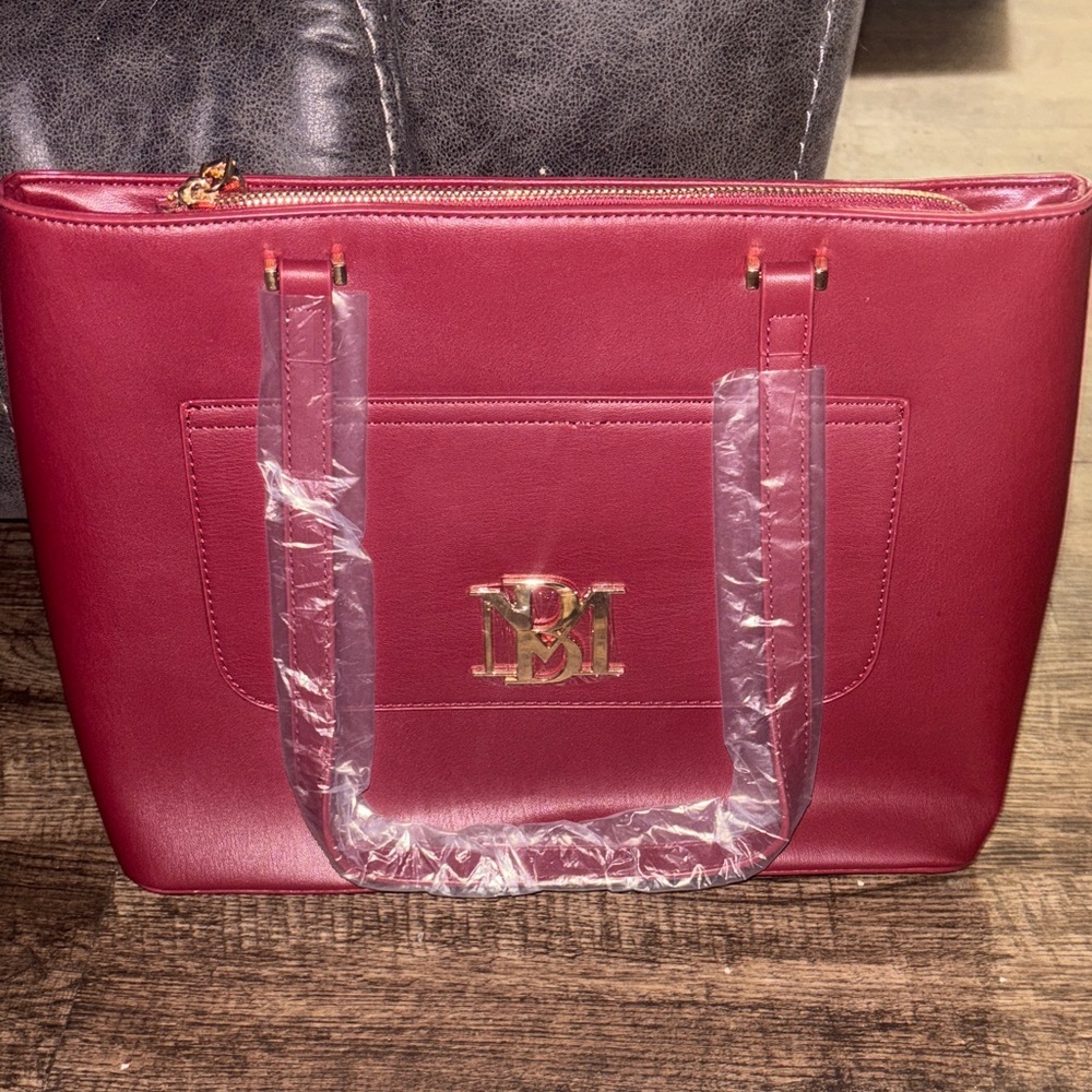 Badgley Mischka Red Tote with Gold Logo
